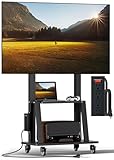Duiliuu Mobile TV Cart with Power Outlet, Rolling TV Stand on Wheels for 32-75 inch Television, Mobile TV Stand Height Adjustable,15° Adjustable Viewing Angle,Max 130LBS, Vesa max 600×400