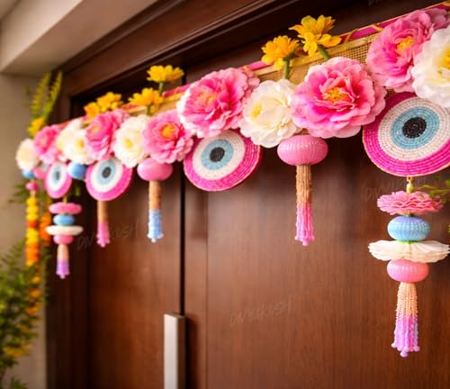 Image of Divyakosh Door Toran for Main Door - 38 Inch| Handmade Floral, Evil-Eye Bandanwar Hanging | Indian Traditional Door Decoration for Diwali, Pooja, Festival & Home Entrance Decor