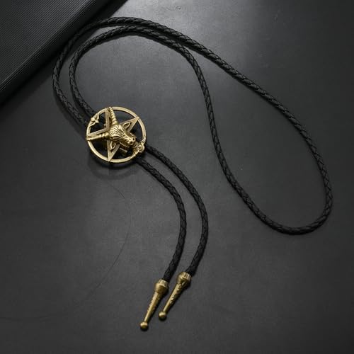 Image of Joxevyia Bolo Tie for Men Vintage Cow Skull Leather Rope Western Cowboy Necktie Vintage Bola Tie Gift for Him