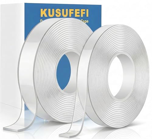 Double Sided Tape Heavy Duty, Double Stick Mounting Adhesive Tape (2 Rolls, Total 20FT), Clear Two Sided Wall Tape Strips, Remov