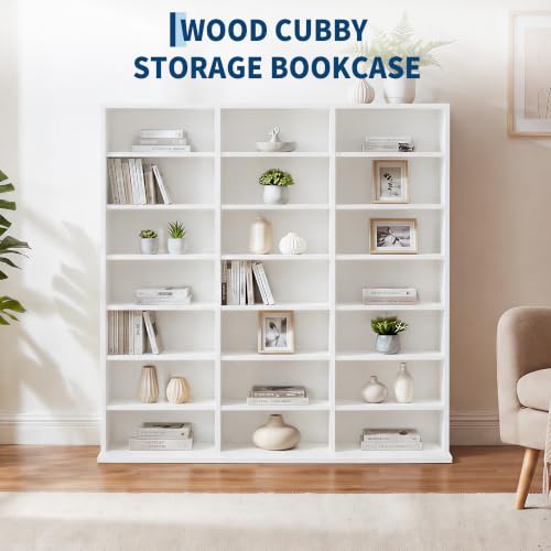 Image of Garvee 7 Tier Tall CD Display Cabinet, 21-Compartment Media Tower, White