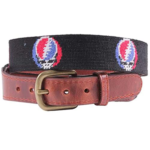Steal Your Face Needlepoint Belt in Black by Smathers & Branson