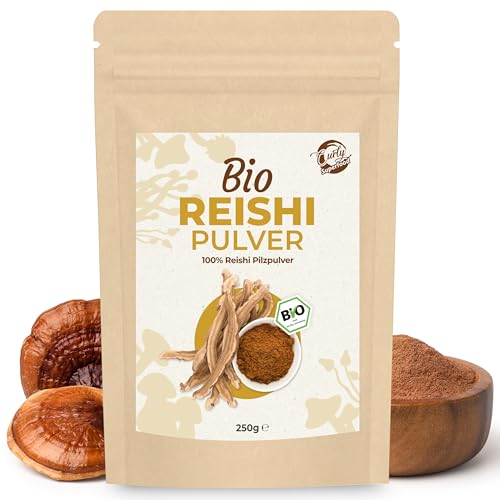 Curly Superfood Bio Reishi Pulver 250g - 100% naturreine BIO Rohkostqualität & maximaler Nährstoffgehalt - Fein gemahlenes Reishi Pilz Pulver Bio für Reishi Tee, Smoothies, Säfte & Speisen