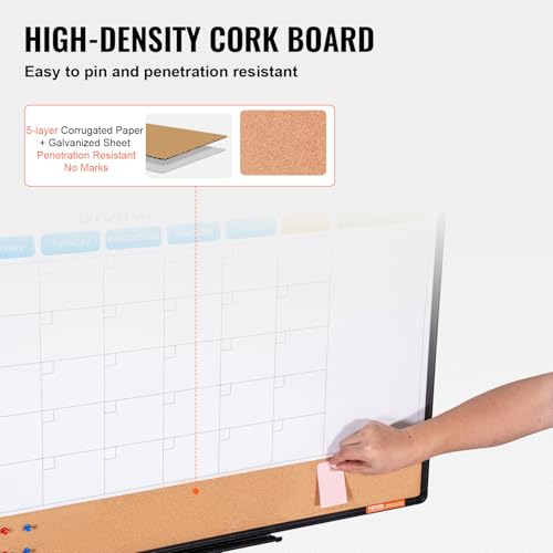 VEVOR 36"x 24" Monthly Calendar Whiteboard & Cork Board Combo with Aluminum Frame – 2-in-1 Magnetic Dry Erase Bulletin Board for Wall Mount – Ideal for School, Home, Office - Image 4