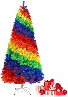 GYMAX 7FT Christmas Tree, Creative Rainbow Artificial Pine Tree with 1213 Branch Needles and Metal Stand, Xmas Full Tree for Home, Shop Window & Store