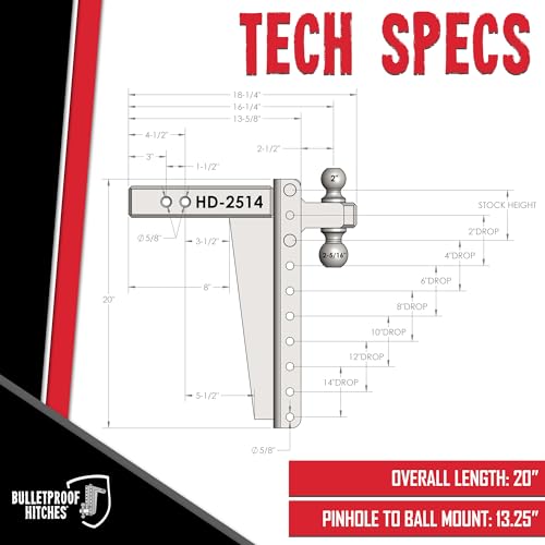 Image of Bulletproof 2.5 inch Heavy Duty 14 inch Drop /Rise Hitch