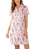 Ekouaer Womens Button Down Sleepshirt Short Sleeve House Dress Print Nightgown Casual Nightdress