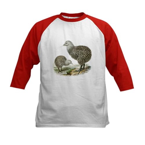 CafePress Great Spotted Kiwi Apteryx Haasti Kids Baseball Kids Cotton Baseball Jersey, 3/4 Raglan Sleeve Shirt Red/White