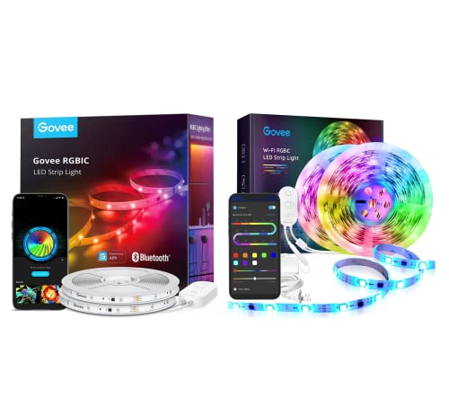Govee RGBIC LED Strip Lights, 65.6ft Smart LED Lights for Bedroom, Bluetooth LED Lights APP Control Bundle 32.8ft RGBIC LED Strip Lights, WiFi Color Changing LED Lights Segmented Control