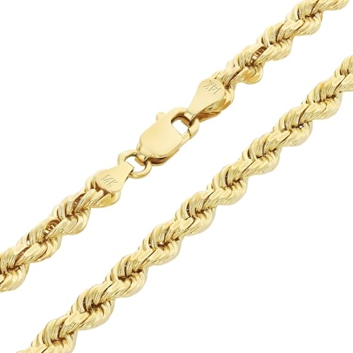 Nuragold 14k Real Yellow Gold 4mm Rope Chain Diamond Cut Necklace (16