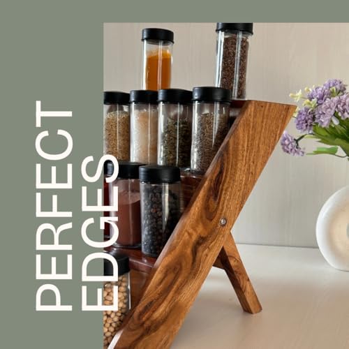 Image of Trendy Trays Wooden Spice Rack Organizer for Kitchen Drawer, Cabinet, and Countertop - Premium Acacia Wood- 3 Tier Shelf | No Bottle included | Spice up Your kitchen with our spice rack organizer