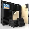 AUSLET 36 Pack Self-Adhesive Acoustic Foam Panels, 12 x 12 x 2 Inches High Density Wedge Sound Proof Foam Panels for Walls, Fire Resistant Soundproof Wall Panels for Home Office & Studio (Black)