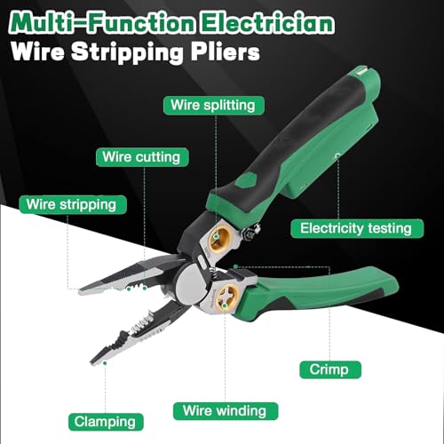 8-In-1 Wire Stripping Machine, Needle Nose Pliers With Voltage Tester And Dual Alarm, Heavy-Duty 12V-220V AC/DC Tester, Hot/Neutral Wire Stripping Tool - HVAC, Automotive Maintenance Tool by YIHAOSSING - Image 3