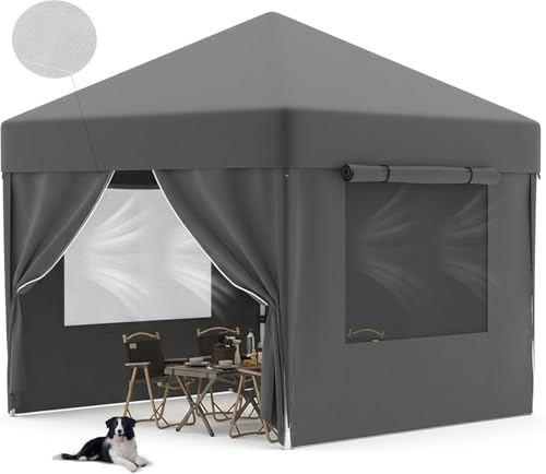JUMMICO Tonnelle Pliante 3x3m avec Moustiquaire Aérée Anti-Insectes|Robuste et Durable|Imperméable et Anti-UV|Installation et Rangement Rapides|Idéale pour Cour, Balcon, Camping et Plus Encore|Gris