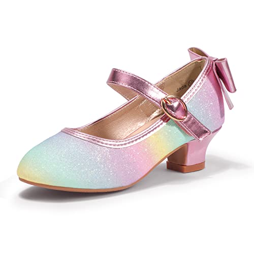 Image of PANDNAINJIA Girls Dress Shoes Toddler Heels Mary Jane Pumps | Little Big Kids Low Heel Flower Girl Bow Wedding Party Church Communion Princess Shoes