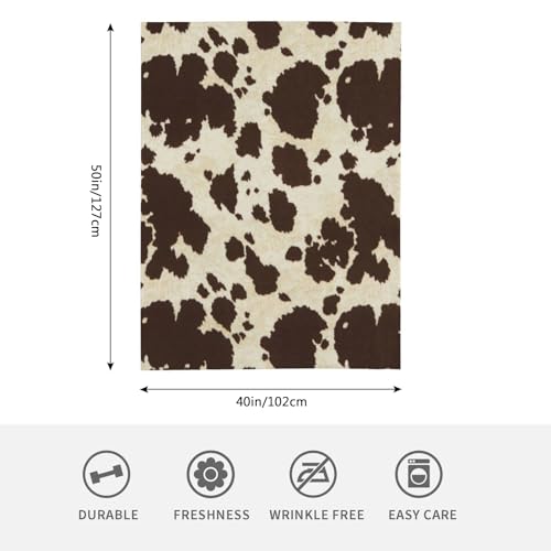 HGOD DESIGNS Brown & White Cowhide Fur Print Pattern Fleece Throw Blanket Ultra Soft Cozy Blooming Decorative Flannel Blanket All Season for Home Couch Bed Chair Travel 100x130cm - Image 2