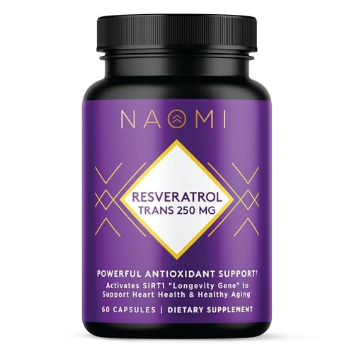 NAOMI Organic Resveratrol 250 mg, Non-GMO, Gluten-Free, Vegan Antioxidant Supplement, Supports Cardiovascular & Cellular Health, Healthy Aging & Healthy Inflammatory Response