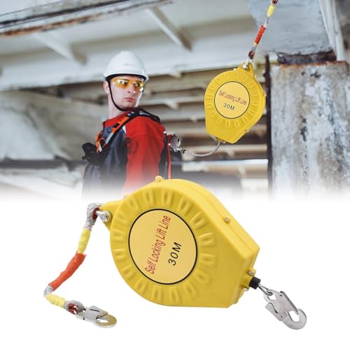 Retractable Safety Lanyard - Auto Retractable Tether 98Ft,Fall Arrest System, 330Lbs Steel Wire Rope with Alloy Steel Hook, Climbing Equipment