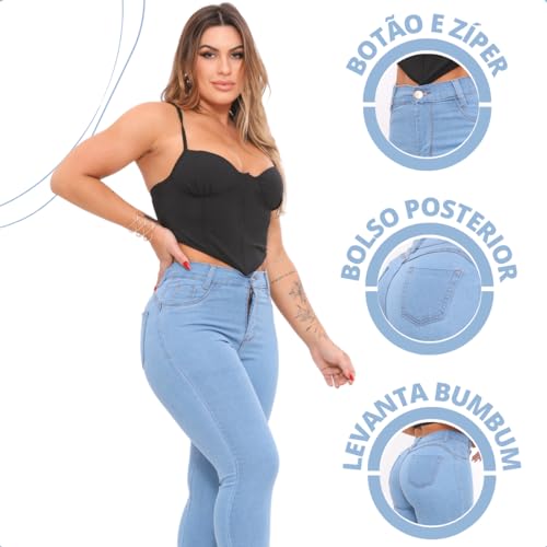 Calça Jeans Skinny Feminina Cintura Alta Com Elastano Empina Levanta Bumbum Calças Premium (BR, Cint