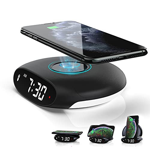 OXX Alarm Clock Wireless Charger with USB Charger, Night Light/Max 15Watt Qi Wireless Fast Charging Pad for iPhone 13/12/11/Pro/Pro Max/SE/X/8, Samsung S21/S20 ultra/S10/S9/S8/Note, AirPods 3/2/Pro