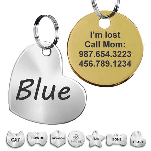 Engraved Pet ID Tag (Made in USA), Large Size, Customized Dog Tags, Personalized Cat Tags, Stainless Steel, Bronze Different Shapes Sizes and Design FANSTIK (ONLY Text)