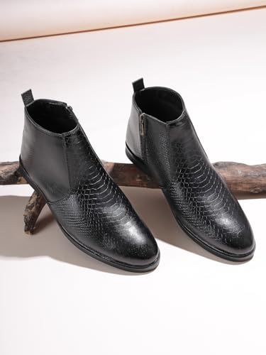 Image of Men's Vegan Leather Chelsea Boots - Classic Almond Toe Ankle Boots with Textured Finish | Formal & Smart Casual Boots