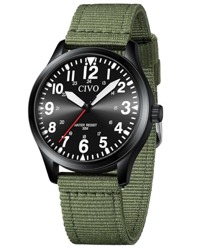 CIVO Armbanduhr Herren Militär Outdoor: Mode Grün Quarzuhr mit Groß Zahlen Leicht zu Lesen - Analog Wasserdicht Nylonband Geschenk für Männer