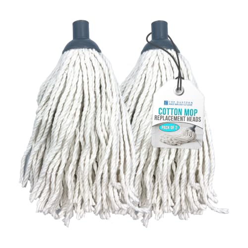 Pack of 2 Cotton Mop Heads Replacement Super Absorbent Floor Mop Twist and Lock Cotton Head with a Plastic Socket Effective for Cleaning Floors for Domestic & Commercial Use