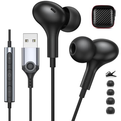 Auriculares PC para Portátil, cascos usb con microfono y Control de Volumen,, Sonido Estéreo Claro, Auriculares Gaming para Negocios/Oficina/Zoom/Skype Chat/ Juegos/PS4/PS5/Chromebook/Mac, negro