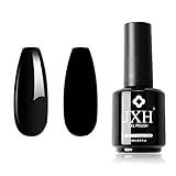 JXH Black Gel Nail Polish, 15ml Black Pure Black Color Soak Off Gel Nail Polish, Nail Gel Polish...