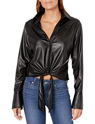 Ramy Brook Women's Wylder Faux Leather Button Down Top, Black, Medium