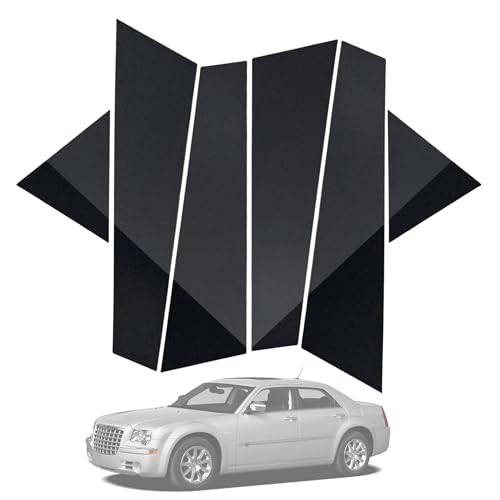 6PCS Glossy Black Door Pillar Covers/Window Exterior Molding Anti-Scratch Trim Compatible with Chrysler 300 300C 2005 2006 2007 2008 2009 2010,Window Outer Pillar Panel Set