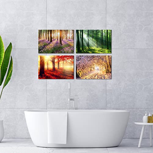 Fushvre Forest Canvas Wall Art Four Season Spring Summer Autumn Winter Picture Prints Modern Nature Artwork For Living Room Bedroom Bathroom Office Decor 16"X24"X4Pcs #TOP3