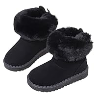 Girls Winter Snow Boots UK - Warm Faux Fur Lined Ankle Boots, Non-Slip Sole Slip-On Kids Snow Boots, Cozy Toddler & Little Girls Footwear for Winter School & Outdoor Black