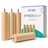 YUDZ – Lot de 4 Pieds de Lit en Bois de Hêtre Massif 20 cm, Filetage M8, Pieds de Rehausse Robustes pour Lit, Sommier et Meubles, Installation Facile