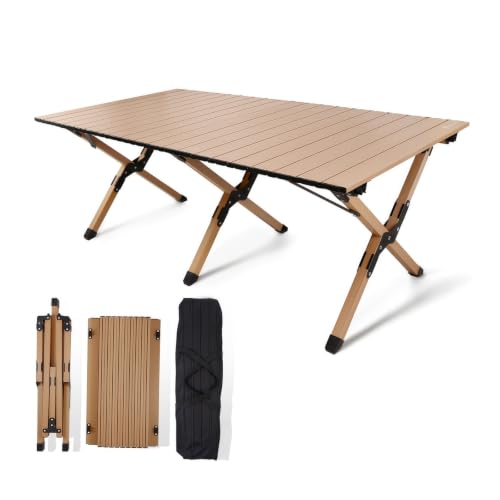 Folding-Camping-Table-Lightweight-Roll-Up-Table-Aluminum-Low-Portable-Picnic-Table-with-Easy-Carrying-Bag-for-Outdoor-Beach-Picnic-Backyards-BBQ-and-Party-476L-x-234W-x-181H Folding Camping Table, Lightweight Roll-Up Table Aluminum Low Portable Picnic Table with Easy Carrying Bag for Outdoor, Beach, Picnic, Backyards, BBQ and Party, 47.6"L x 23.4"W x 18.1"H - Image 1