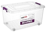 BH | 80L - Large Plastic Storage Box with Lids on Wheels | Pack of 1 | Heavy Duty | Stackable Clear Boxes |Containers Use for Home, office, Kitchen, Toys and Goods (80 Litres) - By BEST HOUSE