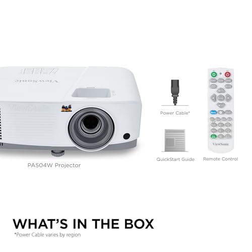 ViewSonic PA504W DLP Vidéoprojecteur, 4000 ANSI Lumen, WXGA 1280x800, Contraste 22.000:1, Image Jusqu’à 300 Pouces, HDMI x2, RJ45, Correction trapézoïdale Verticale +/-40°, Haut-Parleur 10W