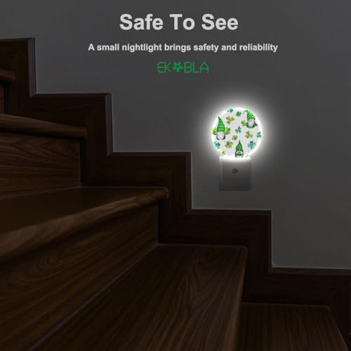 Image of EKOBLA St. Patrick's Day Gnome Night Light, Green Shamrock Clover Night Lights Plug Into Wall with Auto Sensor for All Ages