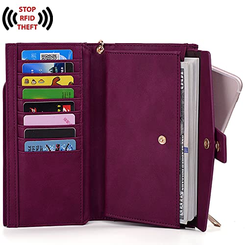 Image of UTO Wallet Women Vegan Leather Wristlet Snap Long Purse Credit Card Holder Elegant Clutch