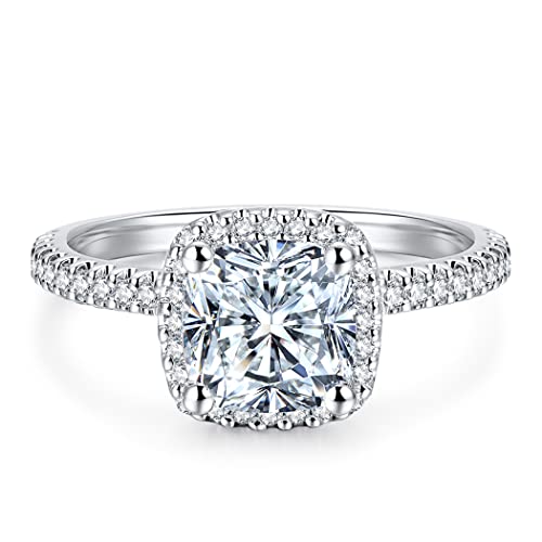 Arietta Halo 2 Carat Cushion Cut D Color VVS Moissanite Engagement Ring Silver Moissanite Rings for Women
