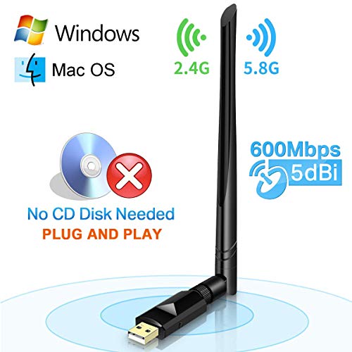 Maxesla Clé WiFi Dual Band 2.4G / 5GHz Adaptateur USB WiFi 600M Haut débit, Antenne 5dBi, Pas Besoin de Pilote, Mini Adaptateur réseau sans Fil pour Tablette PC de Bureau pour Ordinateur Portable