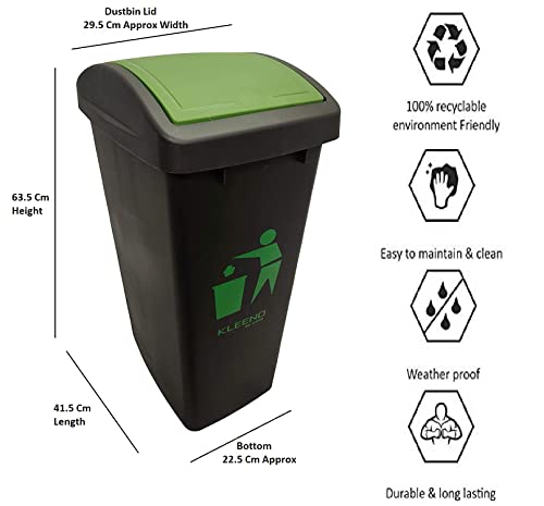Image of CELLO Plastic Swing-Lid Garbage Dustbin 48 Ltr, Green /Green - Combo Pack of 2