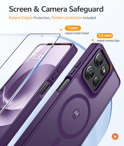 Image of FNTCASE for Moto G 2026 /2025 Case: Motorola Moto G Play 5G 2026 Case [Compatible with Magsafe] Translucent Matte Cases with [Screen Protector] Military Grade Shockproof Protective Phone Cover -Purple
