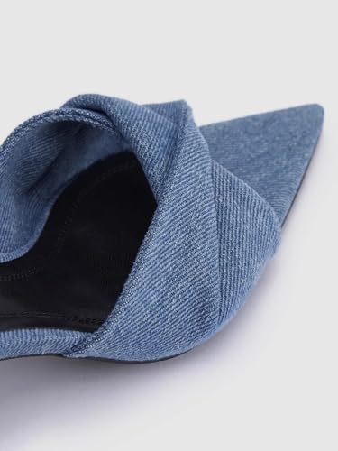 Women's Denim Heeled Sandals Kitten Heels Fashion Slingback Low Stiletto Slip-On Slides Sandals Open Pointed Toe Wedding Party Dress Slipper For Women3
