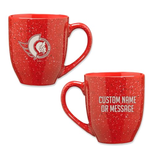 Image of Rico Industries NHL Hockey Ottawa Senators Red Personalized 16 oz Team Color Laser Engraved Speckled Ceramic Coffee Mug