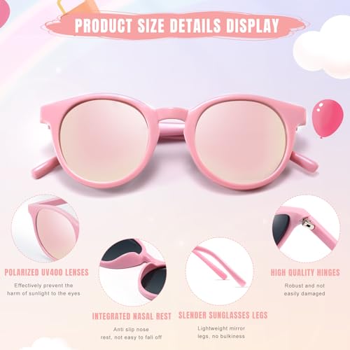 Cute Kids Polarized Sunglasses,Baby Sun Glasses with Strap for Toddler Girls Boys Flexible Round UV400 Protection4