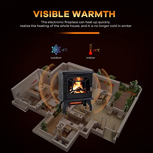 Electric Fireplace, Electric Fireplace Heater 3D Flames Freestanding Tv Stand Fireplace Stove Csa Approved Safety 1500W Realistic Log Flame For Indoor Use(Black) #TOP1