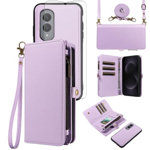 Coque Samsung Galaxy S25 Edge 5G Étui Portefeuille Cuir Violet avec Cordon et Verre Trempé