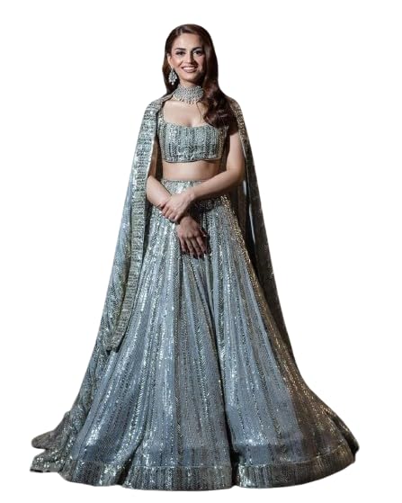 Women's Sequence With Thread And Jari Embroidery Work Georgette Ethnic wear Semi-stitched Lehenga Choli With Dupatta (S_A_E_875923_Grey_Free Size)-image-4